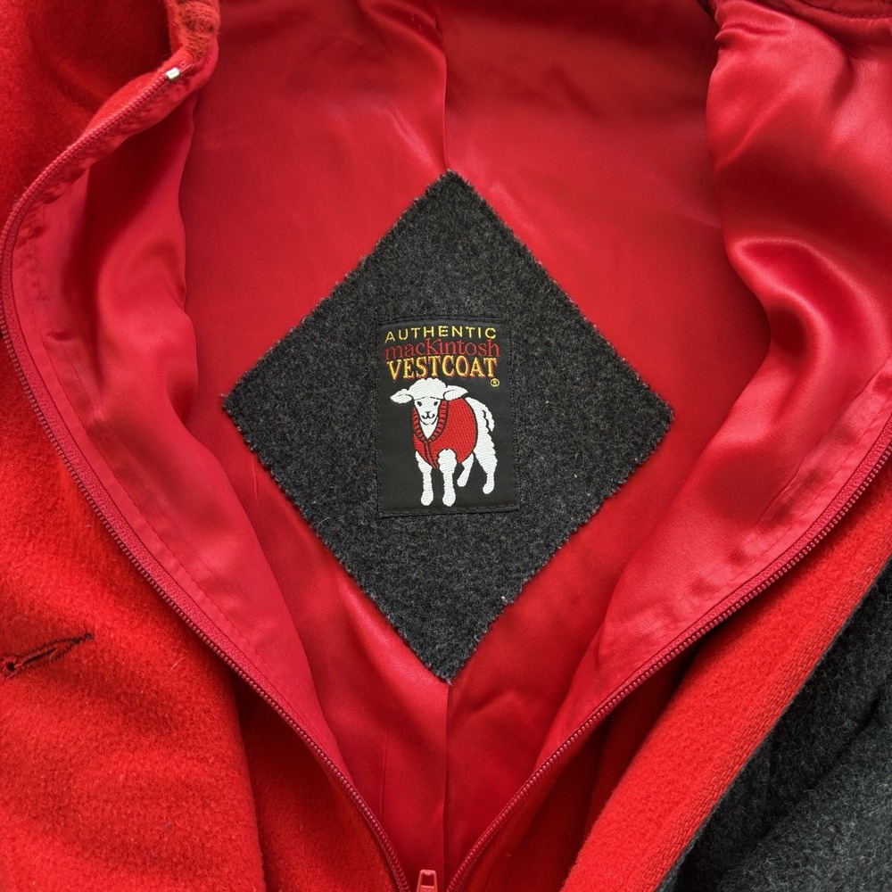 Vintage Mackintosh Vestcoat Wool Hooded Coat Men's Large Gray Red Lined - Picture 4 of 10